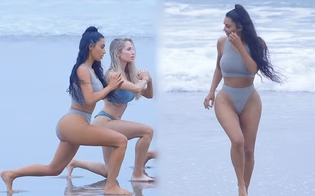 Ngắm Kim Kardashian với ‘vòng 3 nảy lửa’ khi tập yoga trên biển