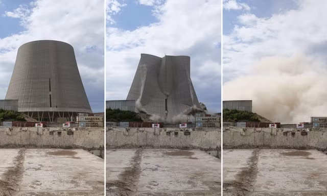 Tháp nhà máy điện hạt nhân Đức bị robot đánh sập như phim tận thế