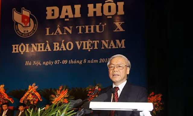 Tổng Bí thư Nguyễn Phú Trọng dự và phát biểu tại Đại hội đại biểu toàn quốc lần thứ X Hội Nhà báo Việt Nam năm 2015