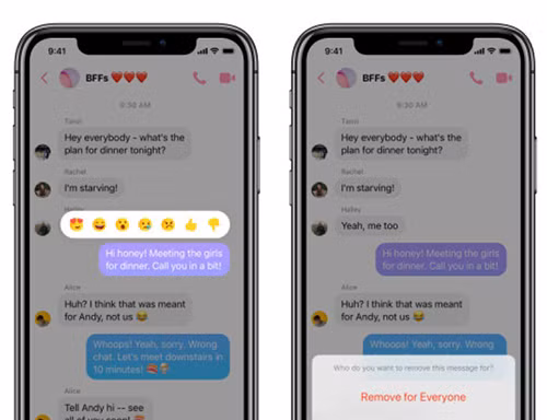 Tính năng xóa tin nhắn đã gửi trên Facebook Messenger. 
