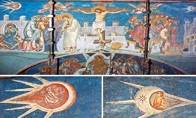 Bức tranh tường "Chúa Jesus bị đóng đinh trên cây thánh giá". Ảnh: Tu viện Visoki Decani, Nam Tư.