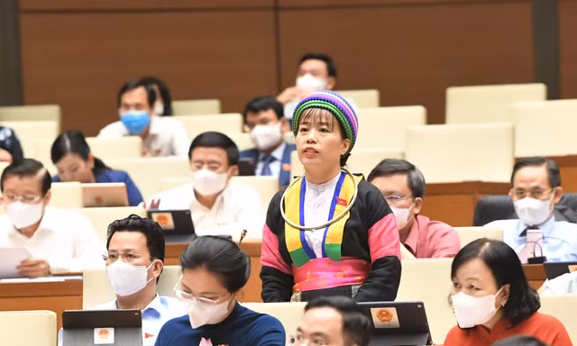 Đại biểu Quốc hội phát biểu tại phiên thảo luận chương trình mục tiêu quốc gia giảm nghèo bền vững. Ảnh Như Ý
