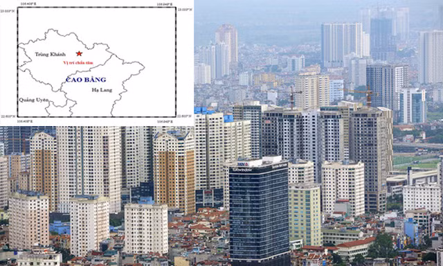 Bản đồ tâm chấn trận động đất sáng nay tại Cao Bằng (ảnh nhỏ).