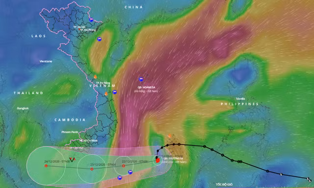 Dự báo đường đi và vùng ảnh hưởng của bão số 14.