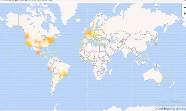 Những khu vực có nhiều người báo cáo Facebook gặp lỗi trên thế giới, theo ghi nhận của trang downdetector.com