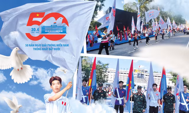 Độc đáo đoàn diễu hành trượt patin phất cờ tiến về Dinh Độc Lập mừng đại lễ 30/4