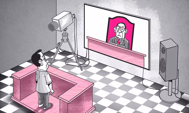 Hình ảnh xét xử trực tuyến. Ảnh minh hoạ.