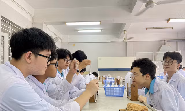 Học sinh Trường Phổ thông Năng khiếu (ĐH Quốc gia TPHCM) học tập trong phòng thí nghiệm Ảnh: Nhà trường cung cấp
