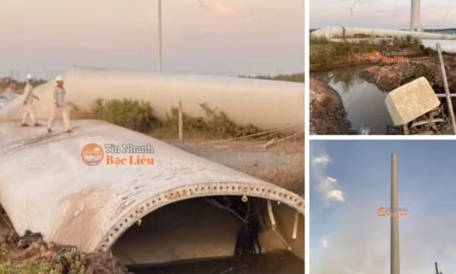 Cánh turbine điện gió ở Bạc Liêu bỗng dưng gãy rời