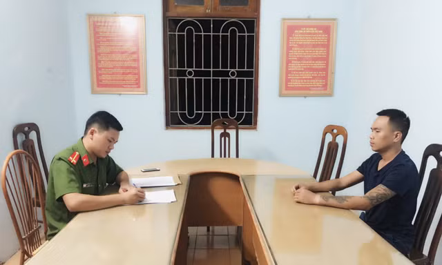 Đối tượng Nguyễn Trọng Thế tại cơ quan Công an huyện Yên Dũng ( Công an tỉnh Bắc Giang)
