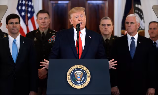 Tổng thống Mỹ Donald Trump ngày 8/1 tại Nhà Trắng phát biểu về các vấn đề liên quan Iran. Ảnh: AP.