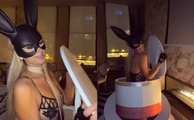 Paris Hilton chui từ trong hộp quà gây bất ngờ cho bạn trai