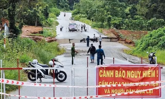Đường tránh Bảo Lộc nứt toác, phong tỏa đoạn sụt lún nghiêm trọng