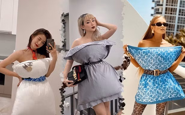 Hội bạn thân Chi Pu sang chảnh với trào lưu dùng gối ngủ làm... váy