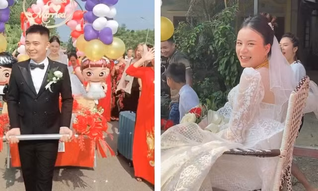 Màn rước dâu bằng xe 'mui trần' độc lạ gây bão mạng của chú rể Tuyên Quang