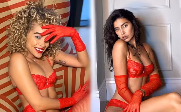 Bộ đôi người mẫu siêu gợi cảm với nội y Valentine đỏ rực