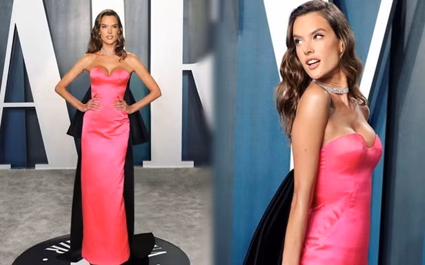 Alessandra Ambrosio diện đầm hồng cúp ngực quyến rũ mê đắm