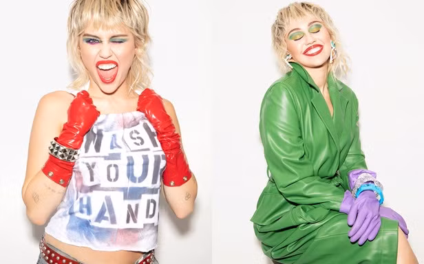 Miley Cyrus đeo găng tay, khẩu trang chống dịch chụp ảnh gợi cảm