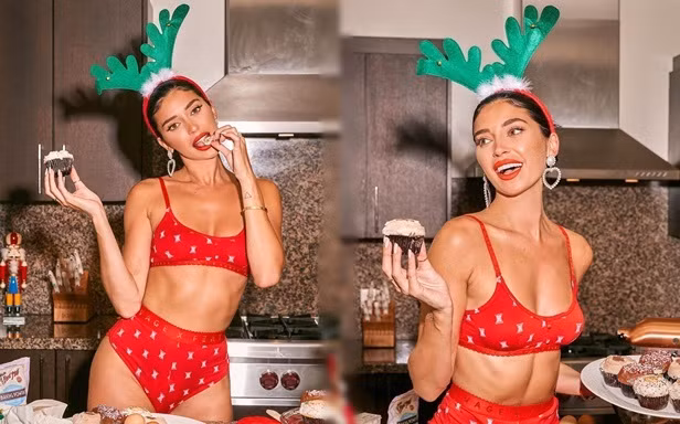 Bóng hồng Canada Nicole Williams diện nội y đỏ đón Giáng sinh