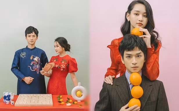 Ngạn và Hà Lan 'Mắt Biếc' diện áo dài tình tứ mừng xuân
