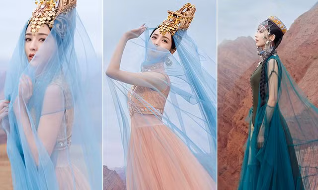 ‘Mỹ nhân Tân Cương’ Đồng Lệ Á như tiên nữ hạ phàm khoe vũ điệu trên núi