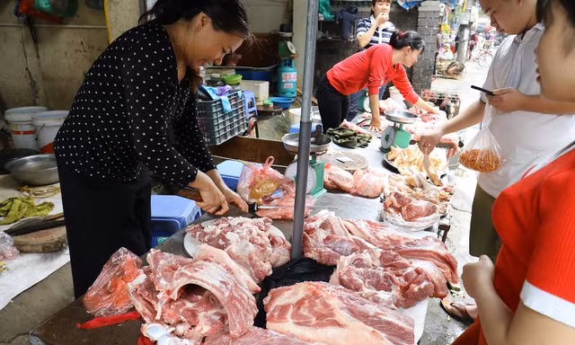 Giá lợn tại chợ truyền thống tại Hà Nội đi ngang dù lợn hơi đã giảm