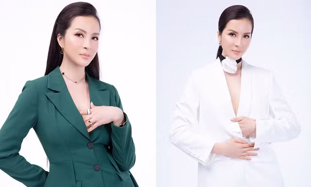 MC Thanh Mai mặc áo vest cá tính, hờ hững vòng 1 gợi cảm ở tuổi 47