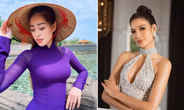 Hoàng Thuỳ khoe vòng 1 táo bạo, Khánh Vân quyến rũ không kém khi mặc áo dài tím Huế