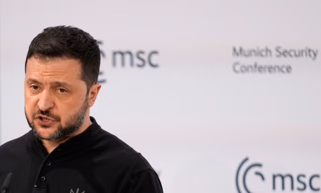Tổng thống Ukraine Volodymir Zelensky phát biểu tại Hội nghị an ninh Munich ngày 15/2. (Ảnh: AP)