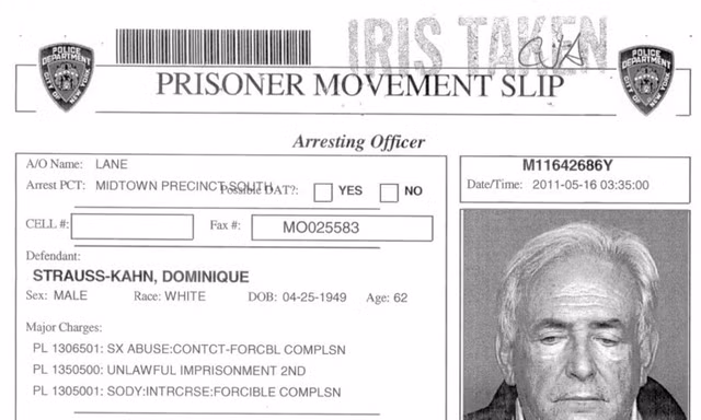 Giấy nhập trại tạm giam của ông Strauss Kahn Ảnh: Reuters