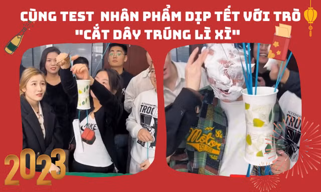 Cắt dây rút lì xì - "test nhân phẩm" đầu năm: May mắn cắt trúng iPhone, xui thì bị trét bánh