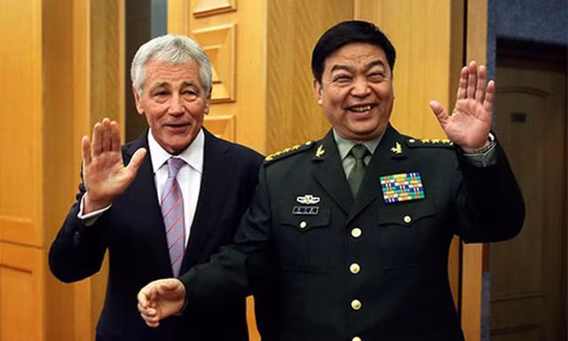 Bộ trưởng Quốc phòng Mỹ Chuck Hagel và và người đồng cấp Trung Quốc Thường Vạn Toàn. 