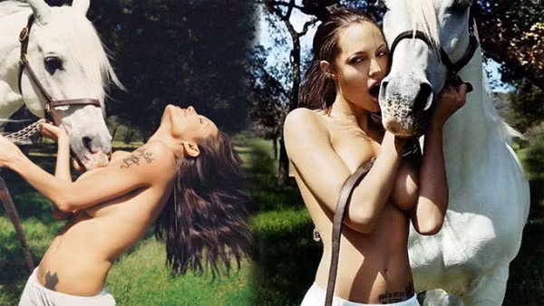 Các người đẹp Hollywood ngực trần sexy bên ngựa 