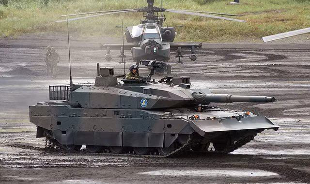 Xe tăng Type 10 tối tân của Nhật Bản tham gia diễn tập. Ảnh: Getty Images 