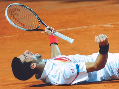 Novak Djokovic phấn khích với thắng lợi trước Nadal. Ảnh: Getty Images