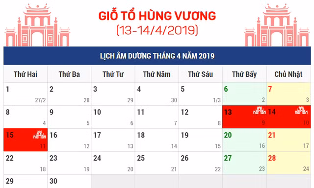 Giỗ Tổ Hùng Vương và Lễ 30/4, 1/5: Người lao động được nghỉ 8 ngày 