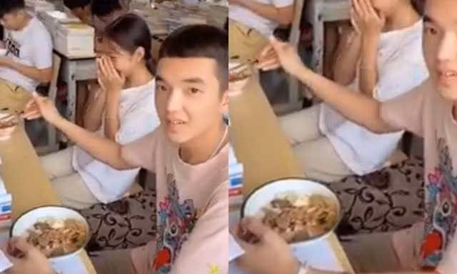 Clip đáng yêu nhất hôm nay: Nam sinh nhường thịt cho bạn nữ cùng bàn trong giờ ăn trưa