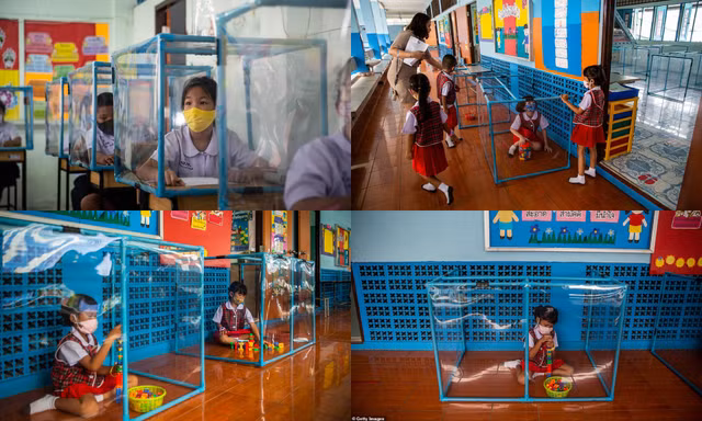Đến trường an toàn: Học sinh Thái Lan học và chơi trong buồng giãn cách xã hội
