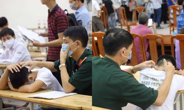 Hình ảnh gây xúc động: Bố xoa đầu, động viên con trai trong ngày làm thủ tục nhập học