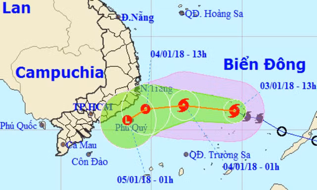 Vị trí và hướng di chuyển của cơn bão số 1. Ảnh: NCHMF.