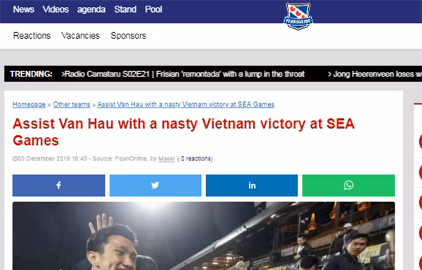 Trang Fean Online dành những lời khen ngợi cho Văn Hậu.
