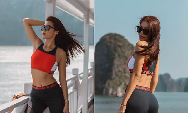 Minh Tú khoe eo 'con kiến' và vòng ba nảy nở gợi cảm giữa vịnh Hạ Long