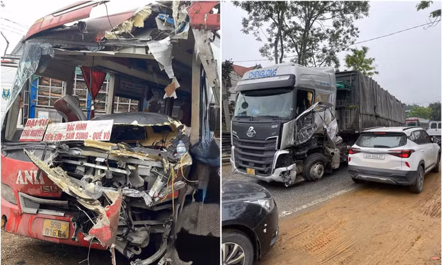 Tuyên Quang: Một người chết, 9 người bị thương khi xe khách va chạm xe đầu kéo