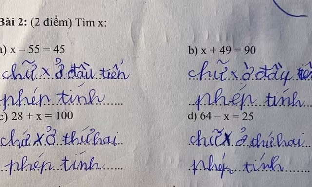 Làm bài tập Toán tìm x, học trò nhanh tay viết đáp án khiến cô giáo cũng phải chịu thua