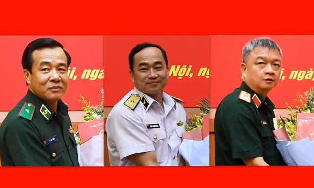 Từ trái qua, Thiếu tướng Lê Đức Thái, Chuẩn Đô đốc Trần Thanh Nghiêm và Thiếu tướng Nguyễn Quang Ngọc