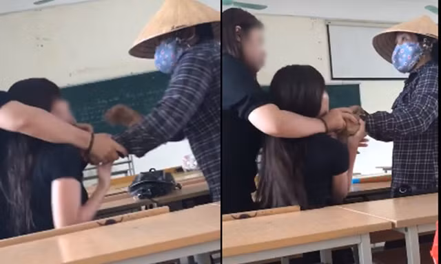 Xôn xao nữ sinh bị hất dép lên bục giảng còn bị cô lao công xông vào chửi bới