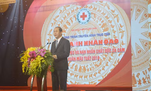 Chủ tịch nước Trần Đại Quang phát biểu tại Chương trình “Sức mạnh nhân đạo” xuân Mậu Tuất 2018. Ảnh: Kiến Nghĩa