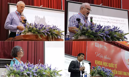 (Từ trái sang phải) GS. TS. Walter C. Willett - Trường Y tế Công cộng, ĐH Harvard, Hoa Kỳ; GS. TS. Robert J. Turesky - ĐH Minnesota, TS. Rashmi Sinha - Viện Sức khỏe Quốc gia Hoa Kỳ, và TS. Motoki Iwasaki - Trung tâm Phòng chống Ung thư Quốc gia, Nhật Bản