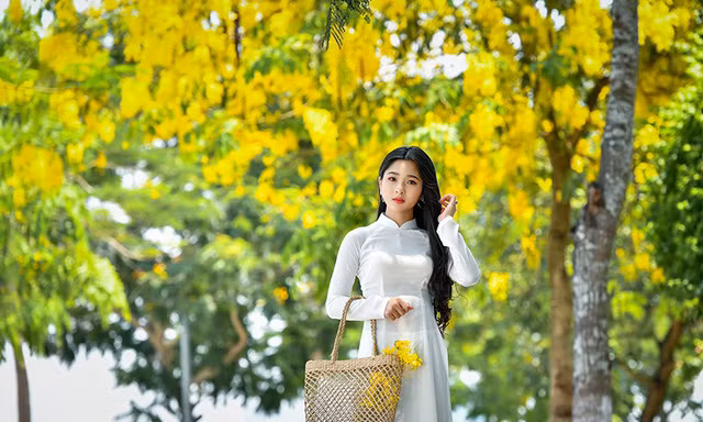 'Hot girl tráng bánh mướt' xứ Nghệ đẹp dịu dàng dưới tán hoàng yến