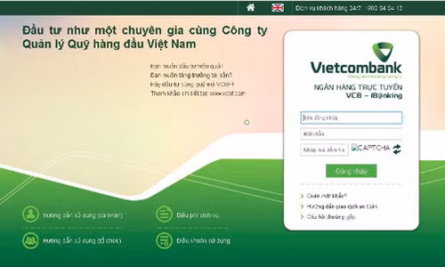 Giao diện trang web giả mạo ngân hàng Vietcombank